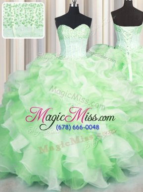 Admirable Visible Boning Two Tone Sleeveless Beading and Ruffles Lace Up Ball Gown Prom Dress