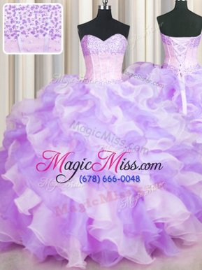 Customized Two Tone Visible Boning Multi-color Sweetheart Lace Up Beading and Ruffles 15 Quinceanera Dress Sleeveless