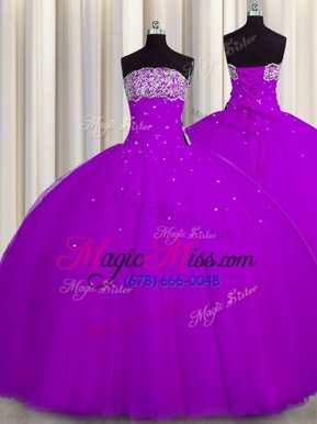 Designer Really Puffy Tulle Sleeveless Floor Length Quinceanera Dresses and Beading and Sequins