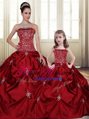 Sumptuous Strapless Sleeveless Taffeta Sweet 16 Dresses Embroidery and Pick Ups Lace Up