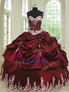 Dazzling Pick Ups Floor Length Ball Gowns Sleeveless Wine Red Quinceanera Dress Lace Up
