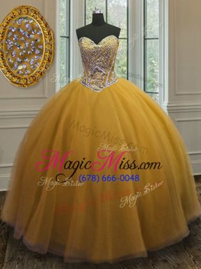 Fancy Orange Lace Up Sweetheart Beading Quinceanera Gowns Tulle Sleeveless