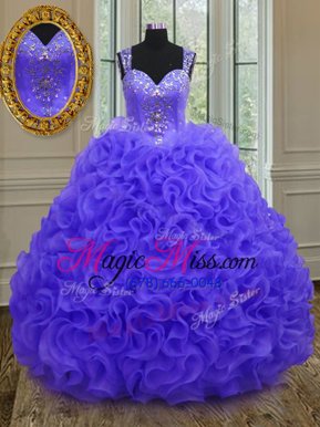 Spectacular Purple Straps Zipper Beading and Ruffles Sweet 16 Dress Sleeveless