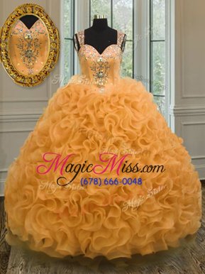 Sophisticated Organza Sleeveless Floor Length Quinceanera Dresses and Beading and Ruffles
