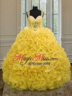 Custom Design Sleeveless Beading and Ruffles Zipper Quinceanera Dress