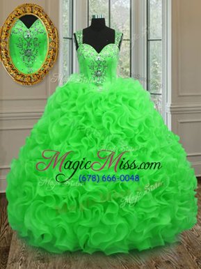 Fancy Straps Straps Organza Zipper 15th Birthday Dress Sleeveless Floor Length Beading and Ruffles