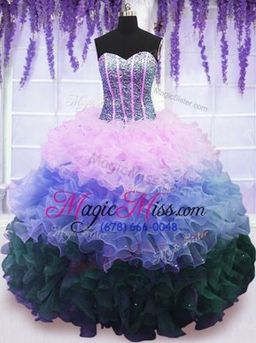 Edgy Ruffled Floor Length Multi-color Quinceanera Gowns Sweetheart Sleeveless Lace Up