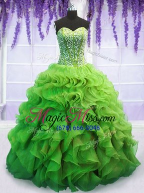 Latest Ball Gowns Sweetheart Sleeveless Organza Floor Length Lace Up Beading and Ruffles Vestidos de Quinceanera