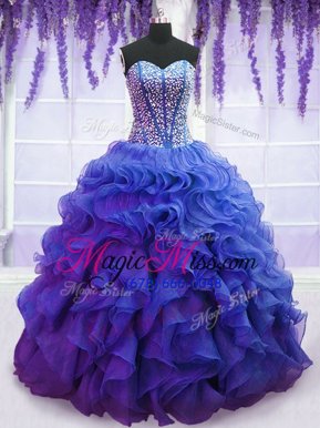 Eye-catching Royal Blue Lace Up Sweet 16 Dresses Beading and Ruffles Sleeveless Floor Length
