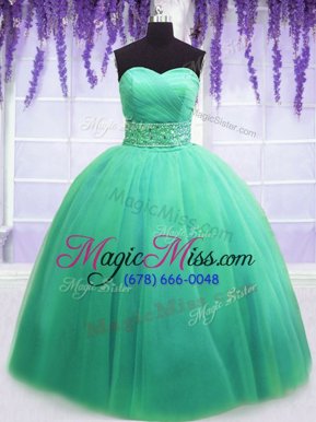Gorgeous Turquoise Sleeveless Tulle Lace Up Vestidos de Quinceanera for Military Ball and Sweet 16 and Quinceanera