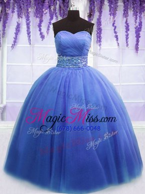 Exquisite Floor Length Blue Quinceanera Dresses Sweetheart Sleeveless Lace Up