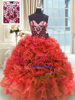 Stunning Sleeveless Lace Up Floor Length Beading and Ruffles Quinceanera Dresses