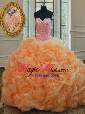 Free and Easy Sleeveless Organza Floor Length Lace Up Sweet 16 Dresses in Orange for with Beading