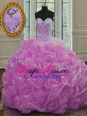 Adorable Lilac Ball Gowns Organza Sweetheart Sleeveless Beading and Pick Ups Lace Up 15th Birthday Dress Sweep Train