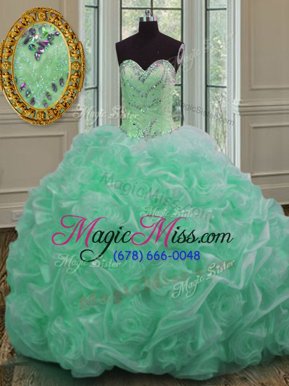 Flare Sleeveless Beading and Pick Ups Lace Up Quinceanera Dress with Apple Green Sweep Train