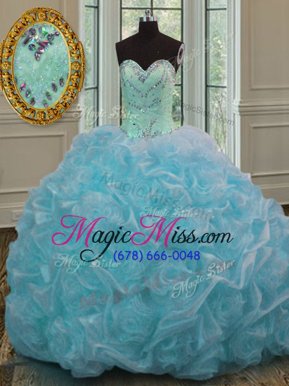 Dramatic Blue Organza Lace Up Sweetheart Sleeveless Sweet 16 Quinceanera Dress Sweep Train Beading and Pick Ups