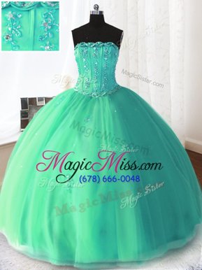 On Sale Beading and Appliques 15 Quinceanera Dress Turquoise Lace Up Sleeveless Floor Length