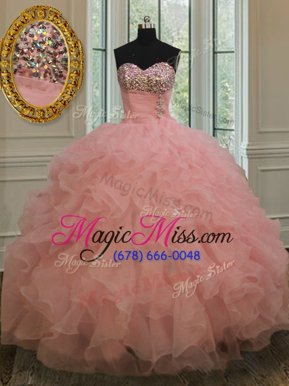 Elegant Sweetheart Sleeveless Lace Up Quinceanera Gown Watermelon Red Organza