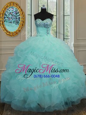 Amazing Sweetheart Sleeveless Organza 15th Birthday Dress Beading and Ruffles Lace Up