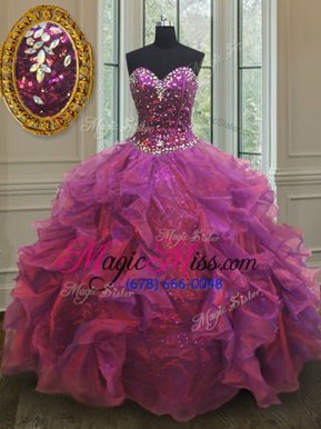 Fancy Purple Lace Up Quinceanera Gowns Beading and Ruffles Sleeveless Floor Length