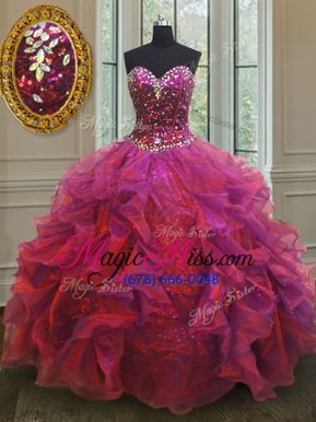 Glorious Multi-color Lace Up Sweetheart Beading and Ruffles Sweet 16 Dress Organza and Sequined Sleeveless