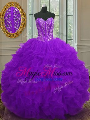 Fabulous Sweetheart Sleeveless Organza Quinceanera Gown Beading and Ruffles Lace Up