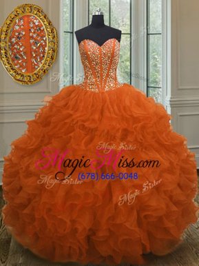 Glamorous Orange Red Sleeveless Beading and Ruffles Floor Length Quinceanera Dresses