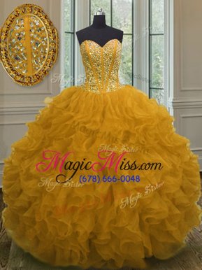 Smart Sweetheart Sleeveless Lace Up Ball Gown Prom Dress Yellow Organza