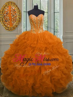 Sweetheart Sleeveless Lace Up Ball Gown Prom Dress Orange Organza