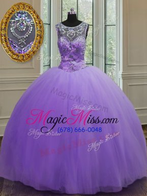 Attractive Floor Length Lavender 15 Quinceanera Dress Scoop Sleeveless Lace Up