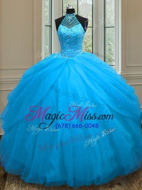 Stunning Beading Quince Ball Gowns Baby Blue Lace Up Sleeveless Floor Length