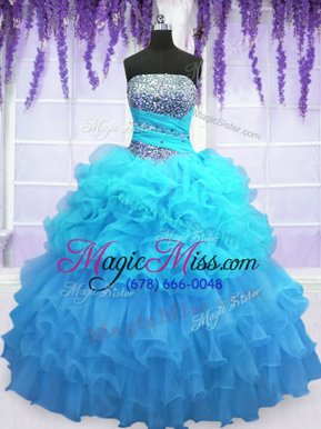 Fancy Sleeveless Lace Up Floor Length Beading and Ruffled Layers and Pick Ups Vestidos de Quinceanera