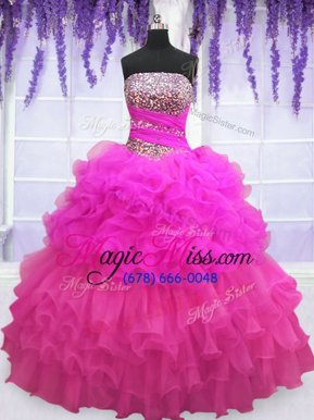 Admirable Sleeveless Lace Up Floor Length Beading and Ruffled Layers and Pick Ups Sweet 16 Dresses