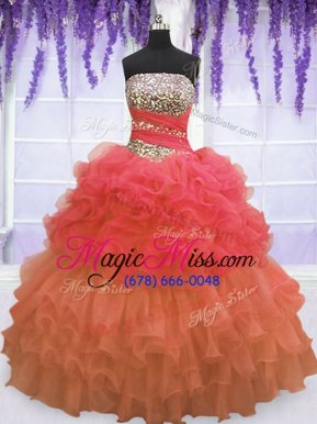 Glamorous Floor Length Lace Up Quinceanera Dresses Multi-color and In for Military Ball and Sweet 16 and Quinceanera with Beading and Ruffled Layers and Pick Ups