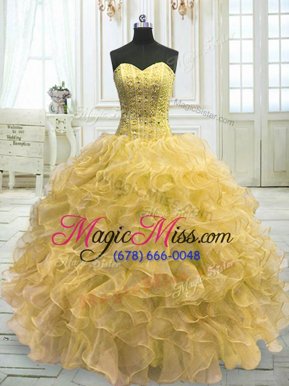 Enchanting Light Yellow Sweetheart Lace Up Beading and Ruffles Quinceanera Dresses Sleeveless