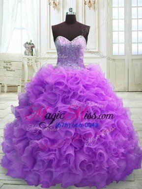 Clearance Purple Sleeveless Beading and Ruffles Lace Up Sweet 16 Quinceanera Dress