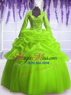 Classical Organza Long Sleeves Floor Length Quinceanera Gown and Sequins and Pick Ups