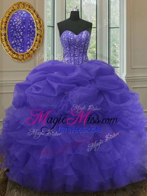 Lovely Pick Ups Sweetheart Sleeveless Lace Up Quinceanera Gown Purple Organza