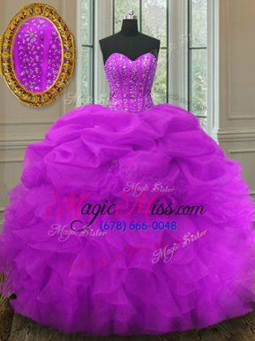 Smart Purple Sweetheart Lace Up Beading and Ruffles and Pick Ups 15 Quinceanera Dress Sleeveless