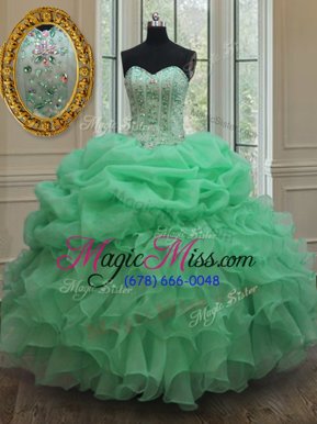 Exceptional Apple Green Sleeveless Beading and Ruffles and Pick Ups Floor Length Sweet 16 Dress
