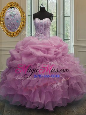 Gorgeous Baby Pink Organza Lace Up Sweetheart Sleeveless Floor Length Sweet 16 Quinceanera Dress Beading and Pick Ups