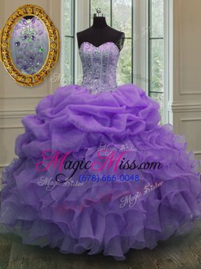 Gorgeous Pick Ups Ball Gowns Vestidos de Quinceanera Lavender Sweetheart Organza Sleeveless Floor Length Lace Up