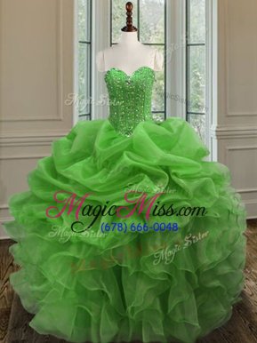 High End Ball Gowns Sweetheart Sleeveless Organza Floor Length Lace Up Beading and Ruffles Sweet 16 Dresses