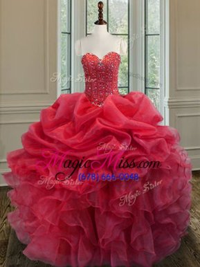 Luxury Coral Red Sleeveless Beading and Ruffles Floor Length Quinceanera Dresses