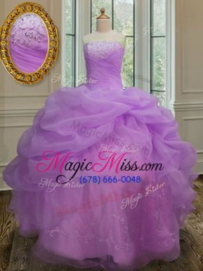 Customized Pick Ups Floor Length Lilac Quinceanera Dresses Strapless Sleeveless Lace Up