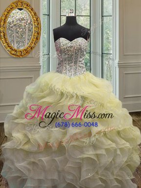 Fashion Sleeveless Lace Up Floor Length Beading and Ruffles 15 Quinceanera Dress