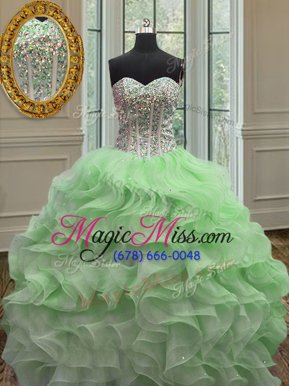 Customized Sleeveless Floor Length Beading and Ruffles Lace Up Quinceanera Dresses with