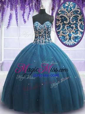Luxury Sleeveless Beading and Appliques Lace Up Quince Ball Gowns