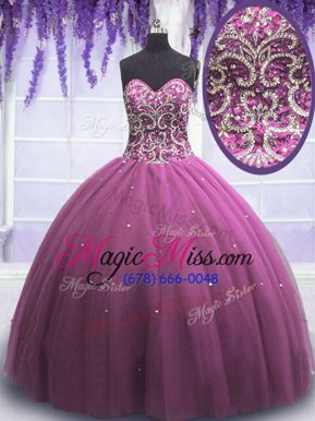 Gorgeous Ball Gowns Quince Ball Gowns Lilac Sweetheart Tulle Sleeveless Floor Length Lace Up