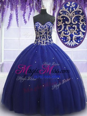 Ideal Tulle Sweetheart Sleeveless Lace Up Beading Quinceanera Gowns in Royal Blue